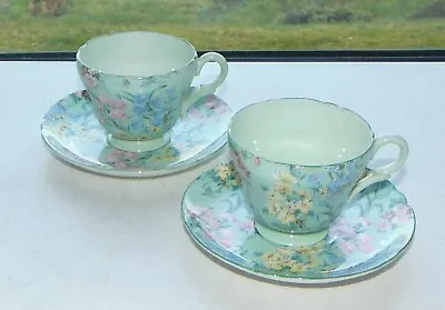 Buy Shelley  China Melody Chintz 2 X Coffee Cups And Saucers C1950s 13453 Green Trim • 65£
