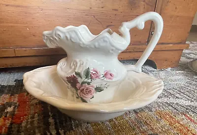 Buy Rhine Pottery Victorian Style Small Wash Bowl And Pitcher, Roses, Made In MN • 23.90£