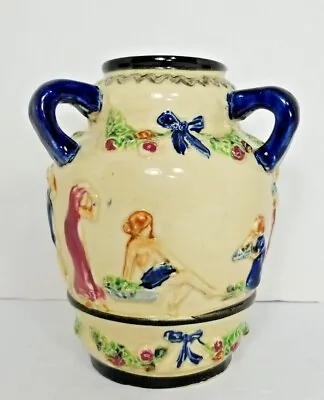 Buy Vintage Japan Majolica Style Vase 3 Handle Ladies Celebrating Women  7  • 26.85£