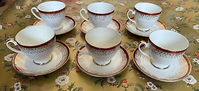 Buy Royal Grafton Majestic Fine Bone China White/Red/Gold 6 Tea Cups And Saucers Set • 15£