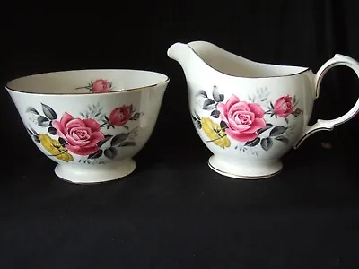 Buy Vintage Royal Vale Bone China Milk Jug & Sugar Bowl Pink & Yellow Roses Design • 4.99£