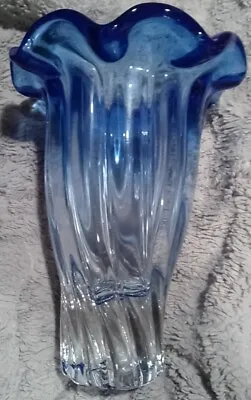Buy Shannon Crystal Cobalt Blue & Clear 10  Heavy Art Glass Vase No Flaws  • 26.62£
