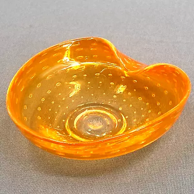 Buy VTG Art Glass Trinket Candy Dish Bowl Conrol Bubbles Orange Decorative MCM Clear • 28.45£