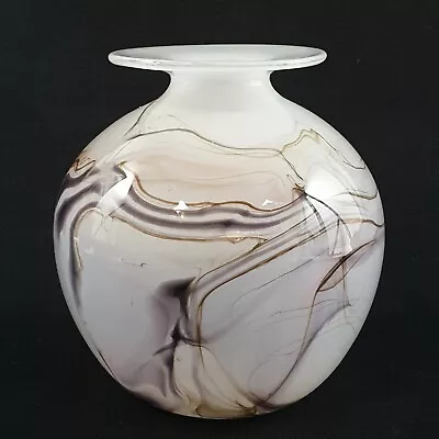 Buy Vintage Glass Globe Vase White Coloured Swirls Isle Of Wight Holmegaard Style • 45£