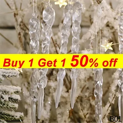Buy 12X Clear Glass Icicle Christmas Tree Drop Ornaments Pendant Xmas Wedding Decors • 3.88£