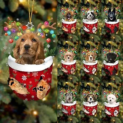 Buy Christmas Dog Ornament Wooden Xmas Tree Hanging Sign Statues Decors Pendant-Gift • 4.36£