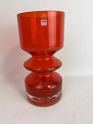Buy Vintage Mid-Century Red Finnish Glass Vase By Riihimaen Lasi W/ Sticker • 57.78£