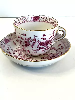 Buy Antique Meissen Demitasse Cup & Saucer Pink Indian Flowers Porcelain Gold Trim • 118.49£
