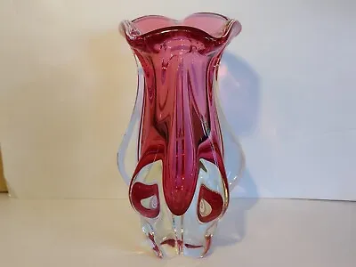 Buy Large Vintage Czech Chribska Pink Art Glass Vase Design By J. Hospodka • 33£