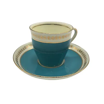 Buy Aynsley Tea Cup Saucer England Bone China 2oz Demitasse Turquoise Gold Design • 37.73£