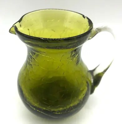 Buy Vtg Green Crackle Glass Mini Pitcher Creamer Vase With Clear Applied Handle 3.5  • 6.92£