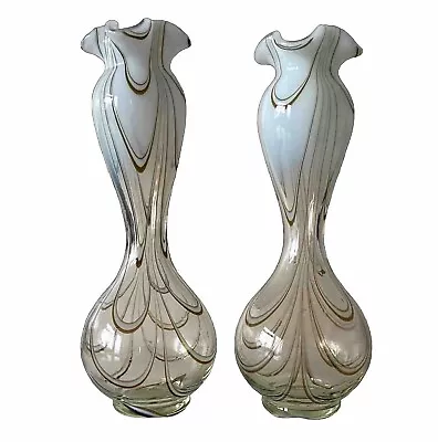Buy Antique Thomas Webb Glass Vases,Hand Blown Filamentosa Design C1880 RARE FIND • 250£