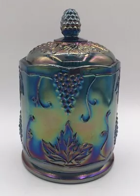 Buy Vtg Indiana Iridescent Blue Carinval Glass Grape Harvest Candy Dish Biscuit Jar • 22.73£