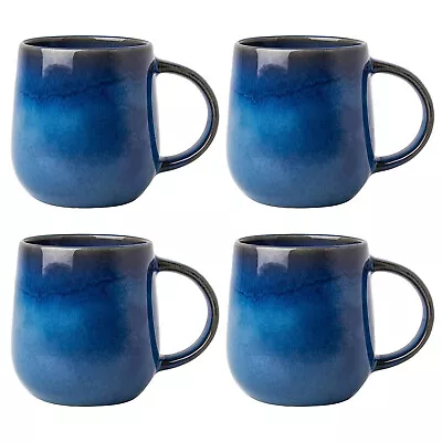 Buy Set Of 4 350ml Stoneware Reactive Glazed Blue Coffee Latte Cappuccino Cup Mug • 14.95£