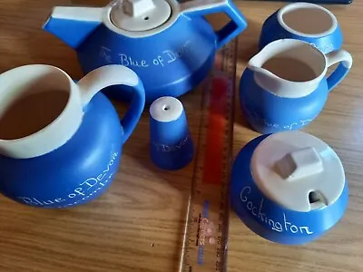 Buy Vintage Blue Devon Ware Pottery Joblot - Souvenirs Teapot, Jugs, Bowls X 6pcs • 20£
