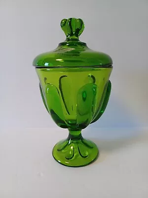 Buy Vintage MCM Viking Glass Green Epic Six Petal Pedestal Covered Candy Dish W/ Lid • 33.05£