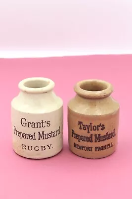 Buy VINTAGE 1900s GRANTS RUGBY & TAYLORS NEWPORT PAGNELL STONEWARE MUSTARD POTS JARS • 14.95£