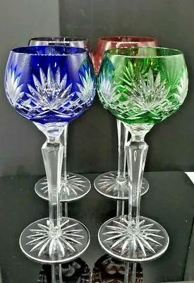 Buy Vtg Czech Moser Multicolored Cut Crystal Wine Glasses New Vintage Set Of 4  • 236.25£