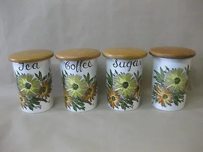 Buy 4 Vintage Crown Devon Fieldings Storage Jars~ Tea Coffee Sugar Other~ Sunflower • 22.99£
