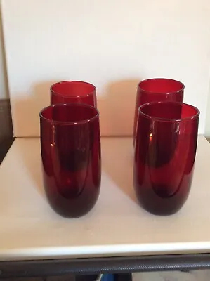 Buy Vintage Ruby Red Glassware Tumblers Drink Ware 8oz Set Of 4 • 33.70£