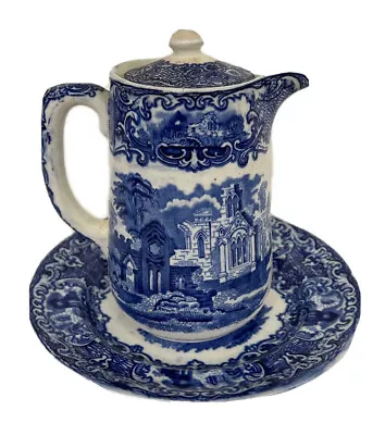 Buy George Jones And Sons Abbey 1790 Blue/White Milk Jug And Saucer  12.5 Cm High • 35£