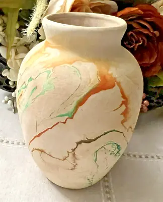 Buy Nemadji Art Pottery Vase Red Orange Swirl Clay Design Pot Bulbous • 22.09£