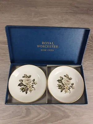 Buy Set Of 2 Royal Worcester Fine Bone China Plates Saucer Dish White Rose Gold Rim • 7.99£
