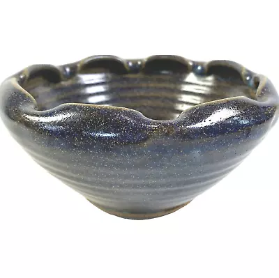 Buy Douglas Phillips Ridge Pottery 17 Cm Dia Bowl Wood Fired Stoneware Blue Roll Rim • 14.99£
