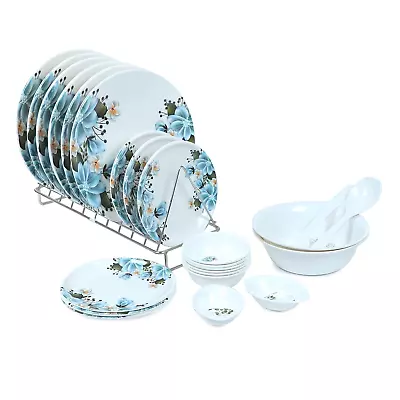 Buy Melamine Complete Dinner Ware Set White, Blue (24 Pcs) • 138.41£