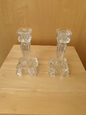 Buy Vintage Ernst Buder Pair Clear Pressed Glass Candle Holders. Georgeous! • 7£