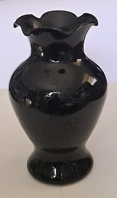 Buy Vintage Black Amethyst Glass Vase 6  Etched Floral Motif • 9.65£