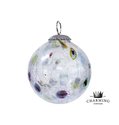 Buy Vintage Rare Blown Crackle Glass Hand Painted Heavy Christmas Ornament • 32.07£