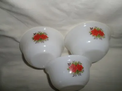 Buy 1960s Vintage Pyrex Phoenix Opalware Red Rose Small Bowls X 3 • 7.99£