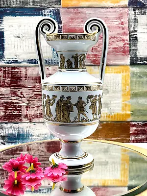 Buy Vintage Porcelain White Vase 24k Gold Greek Mythology Figures Rhodes Hand Made • 114£