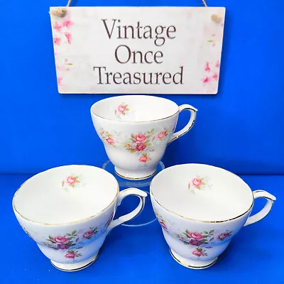 Buy DUCHESS Bone China * JUNE BOUQUET * 3 X Footed TEA CUPS * Pink & White Roses VGC • 11.25£