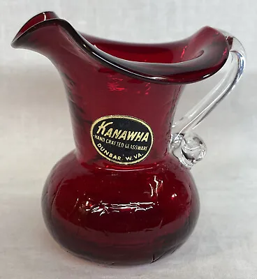 Buy Kanawha Hand Crafted Glassware Red Crackle Glass Pitcher / Creamer • 16.55£