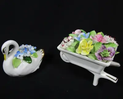 Buy Lovely Vintage Royal Adderley Bone China Floral Posy Wheelbarrow & Swan Figurine • 7.97£