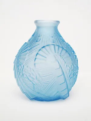 Buy ART DECO Powder Blue Molded Glass Vase Sabino Style  • 177.82£