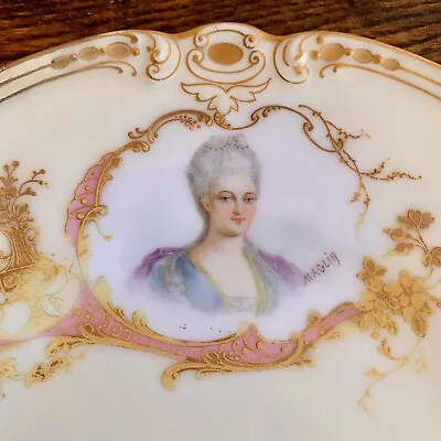 Buy Antique Sevres Style Porcelain Portrait Plate Duchesse De Falari Signed Maglin • 84.52£