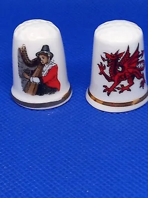 Buy 2 Collectable Y Ddraig Pottery THIMBLES - Welsh Dragon And Welsh Lady (100) • 2.99£