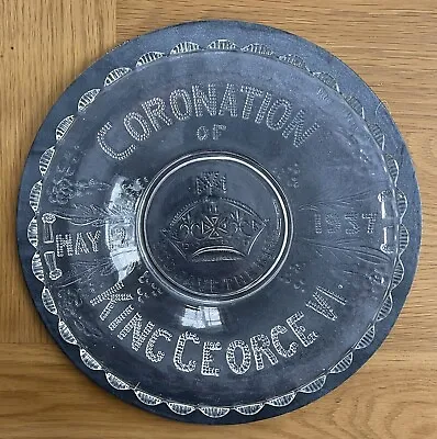 Buy Vintage King George VI Glass Coronation Plate (1937) • 17.65£