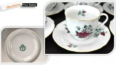 Buy 10 PC Rose Pattern Made In Czechoslovakia Vintage Bone China Cups & Saucers Set • 9.99£