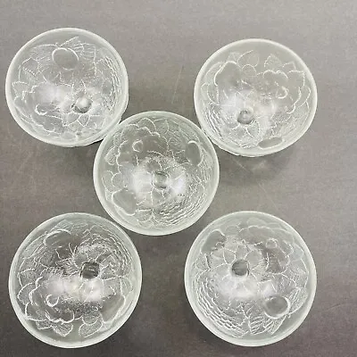 Buy Glass Pedestal Dessert Bowls Fruit Pattern Footed Ice Cream Set Of 5 Vintage • 15.10£