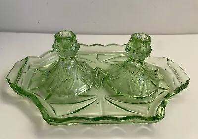 Buy Art Deco Sowerby 2638 Uranium?  Vaseline Glass 1930s 3-piece Trinket Set • 20£