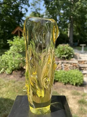 Buy Jan Beranek Czech Optic Art Glass Vase 1959 Skrdlovice 8” #5988 Yellow Modern • 139.63£