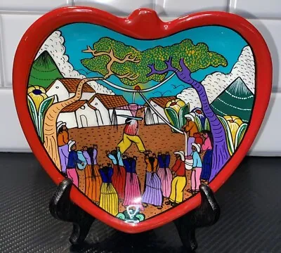 Buy ISIDRO MEXICO FOLK ART Heart Shaped Bowl Pottery Tera Cotta Decorative 6.5” • 18.97£