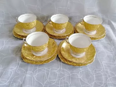 Buy Vintage Colclough Tea Trios X5 Cup Saucers Plates Bone China Gold Gilt 50s • 35£