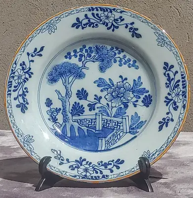 Buy 18th Century Dutch Delft Blue & White Porceleyne Bijl Chinoiserie Pottery Plate • 175£