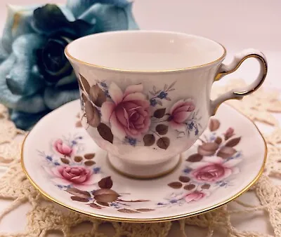 Buy Queen Anne,  Tea Cup And Saucer, Pink & Blue Roses, Made In England • 19.18£