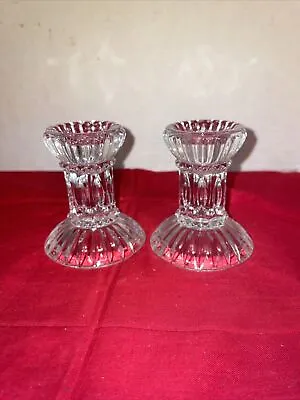 Buy Vintage Set Of 2 Pedestal Clear Crystal Glass Tapered Candle Holders-3¼  Tall • 5.69£